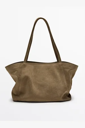 Massimo Dutti Dames - Half Icon Splitsuède Tas - Zand - 01