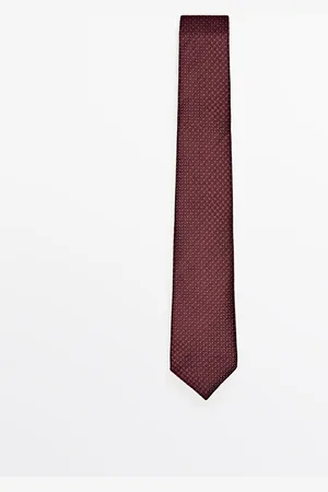 Massimo Dutti Heren - 100% Moerbeizijden Stropdas Met Stippen - Granaat - 01