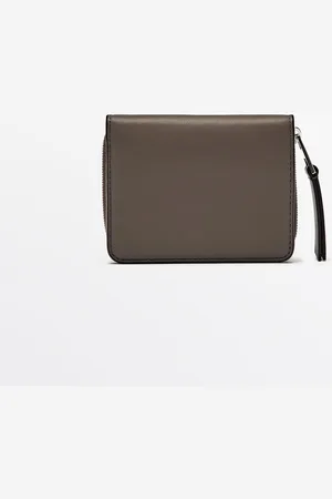 Massimo Dutti Dames - Nappaleren Portefeuille Met Kaarthouder - Grijs - 01