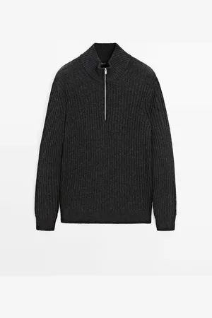 Massimo Dutti Heren - Tricot Trui Met Opstaande Kraag - Donkergrijs - L
