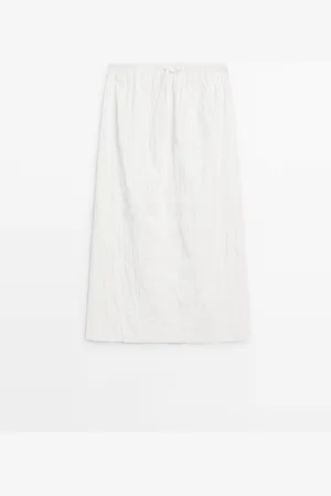 Massimo Dutti Dames - Halflange Rok Van Gekreukt Nappaleer - Wit - Xs