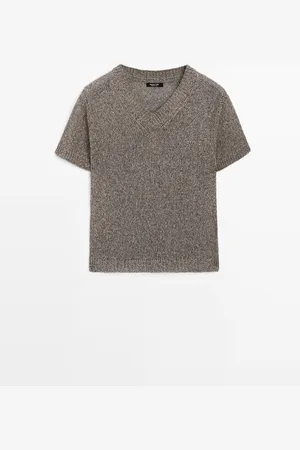Massimo Dutti Dames - Tricot Trui Met Stofdetail - Vigoré Bruin - Xs