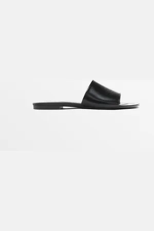 Massimo Dutti Dames - Leren Bandsandaal - Zwart - 35