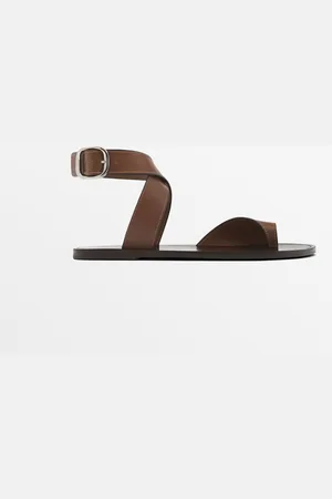 Massimo Dutti Dames - Gekruiste Sandaal Met Teenbandje - Leer - 35