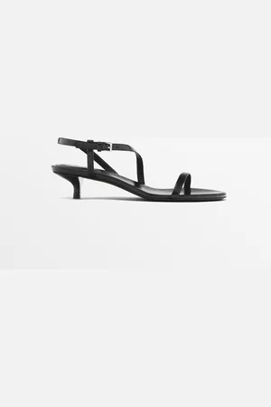 Massimo Dutti Dames - Gehakte Sandaal Met Bandjes - Zwart - 35
