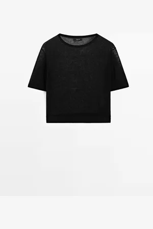 Massimo Dutti Dames - Trui Van Linnenmix Met Korte Mouw - Zwart - Xs