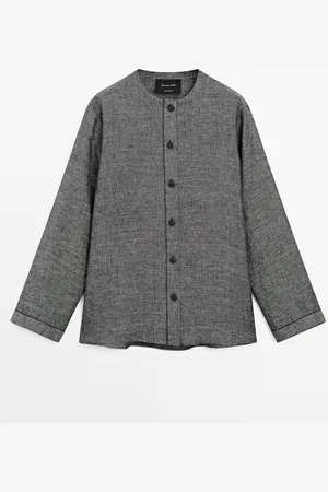 Massimo Dutti Dames - 100% Linnen Deconstructed Jack - Zwart - Xs