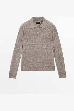 Massimo Dutti Dames - 100% Linnen Melange Tricot Trui - Vigoré Grijs - Xs