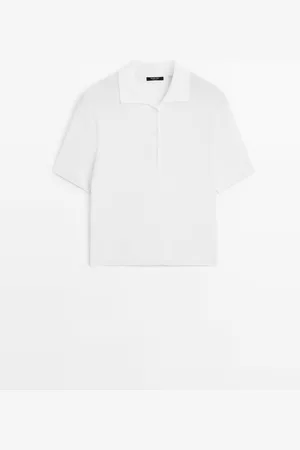 Massimo Dutti Dames - Tricot Polo Van Katoenmix - Wit - Xs