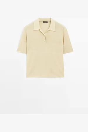 Massimo Dutti Dames - Tricot Polo Van Katoenmix - Kikkererwt - Xs