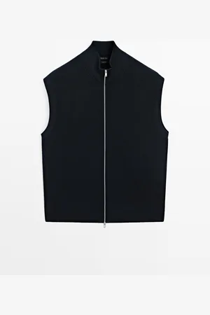 Massimo Dutti Heren - Katoenen Tricot Gilet Met Rits - Marineblauw - M
