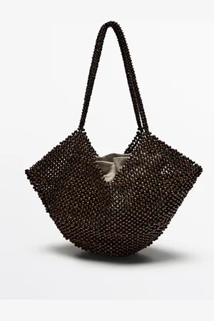 Massimo Dutti Dames - Houten Mini Handtas - Bruin - 01