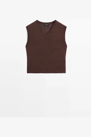 Massimo Dutti Dames - 100% Linnen Melange Tricot Spencer - Aubergine - M