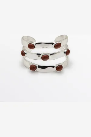 Massimo Dutti Dames - Brede Armband Met Ingelegde Details - Zilver - 01