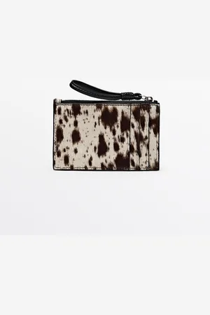 Massimo Dutti Dames - Kleine Leren Portemonnee Met Dierenprint - Wit - 01