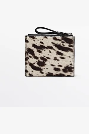 Massimo Dutti Dames - Leren Portemonnee Met Dierenprint - Wit - 01