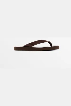 Massimo Dutti Dames - Leren Platte Sandaal - Bruin - 35