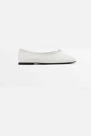 Massimo Dutti Dames - Ballerina Met Craquelé Detail En Knoop - Wit - 35