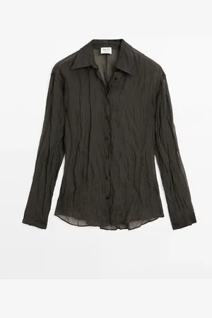 Massimo Dutti Dames - Lang Overhemd Met Gekreukt Effect - Limited Edition - Chocolade - Xs