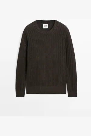 Massimo Dutti Heren - Geribde Linnen Tricot Trui - Limited Edition - Bruin - S