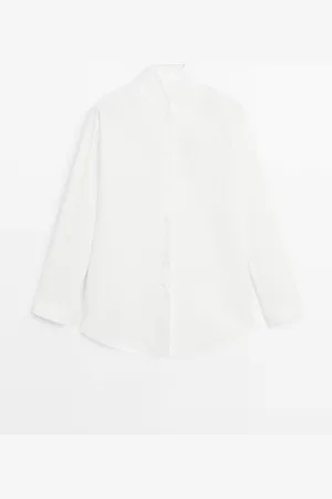Massimo Dutti Dames - Popeline Overhemd Met Opstaande Kraag - Limited Edition - Ecru - Xs