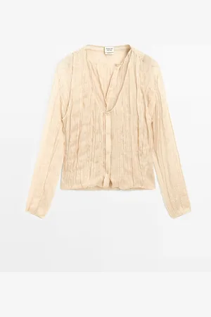 Massimo Dutti Dames - Soepelvallend Overhemd Met Plooien - Limited Edition - Vanille - Xs