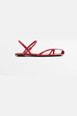 Massimo Dutti Dames - Platte Sandalen Met Bandjes - Limited Edition - Rood - 36