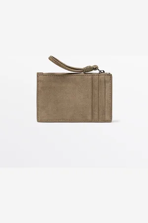 Massimo Dutti Dames - Kleine Splitsuède Leren Portemonnee - Zand - 01
