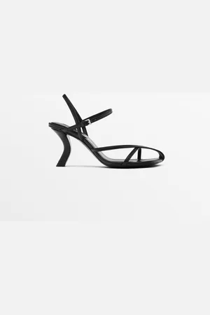 Massimo Dutti Dames - Leren Sandaal Met Bandjes - Limited Edition - Zwart - 37