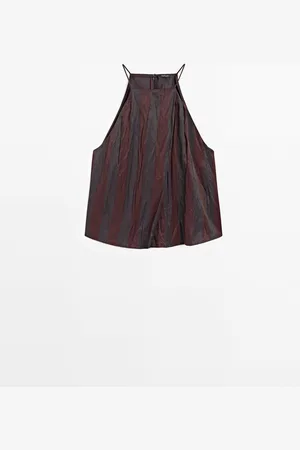 Massimo Dutti Dames - Gestreepte Soepelvallende Haltertop - Bordeaux - Xs