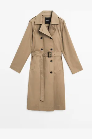 Massimo Dutti Dames - 100% Katoenen Waterafstotende Trenchcoat - Bruin - L