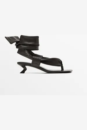 Massimo Dutti Dames - Leren Sandalen Met Hak En Strikdetail - Limited Edition - Bruin - 37