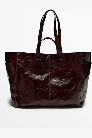 Massimo Dutti Dames - Nappaleren Maxi Shopper - Bordeaux - 01