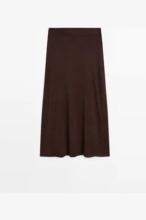 Massimo Dutti Dames - Lange Wijde Rok Van 100% Linnen - Aubergine - Xs