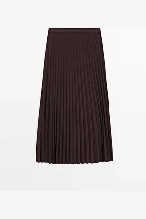 Massimo Dutti Dames - Lange Klokkende Rok Met Plooi - Granaat - S