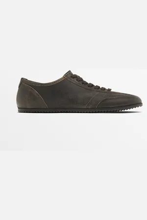 Massimo Dutti Heren - Bruine Leren Sneakers - Bruin - 40