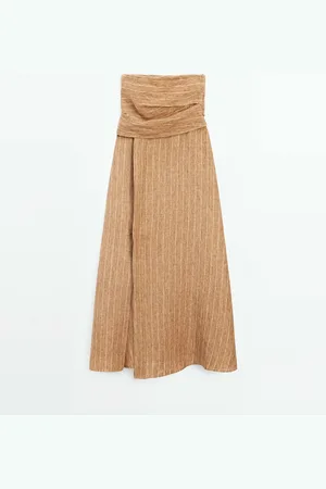 Massimo Dutti Dames - Klokkende Strapless Jurk - Bruin - 36