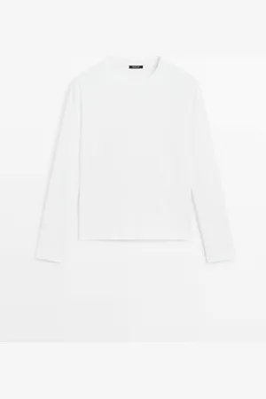 Massimo Dutti Dames - Katoenen T-Shirt Met Lange Mouw - Ecru - L