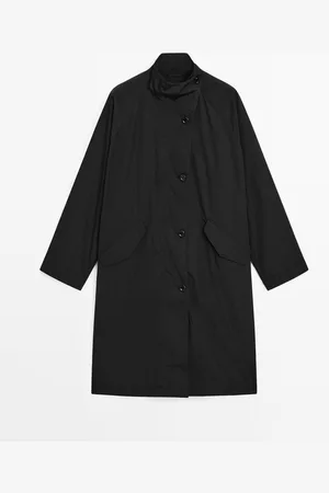 Massimo Dutti Dames - Soepelvallende Waterafstotende Stoffen Trenchcoat - Zwart - S