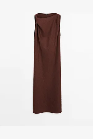 Massimo Dutti Dames - Halterjurk Van Linnenmix - Chocolade - S