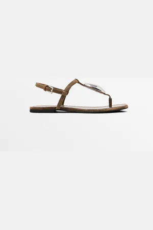 Massimo Dutti Dames - Splitsuède Sandalen Met Stras - Bruin - 35