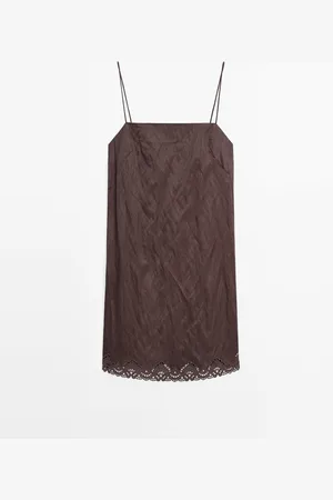 Massimo Dutti Dames - Mini-Jurk Met Kanten Afwerking - Granaat - L