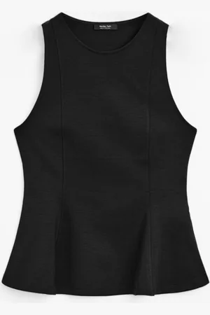 Massimo Dutti Dames - Peplum Haltertop - Zwart - L
