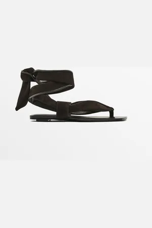 Massimo Dutti Dames - Platte Suède Sandaal - Limited Edition - Bruin - 36