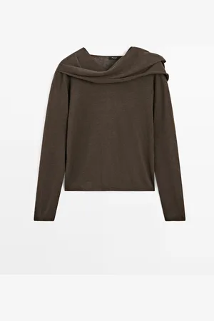 Massimo Dutti Dames - Trui Van Linnenmix Met Sjaaldetail - Bruin - Xs