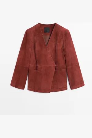 Massimo Dutti Dames - Crossover Suède Leren Kimono - Rood - S