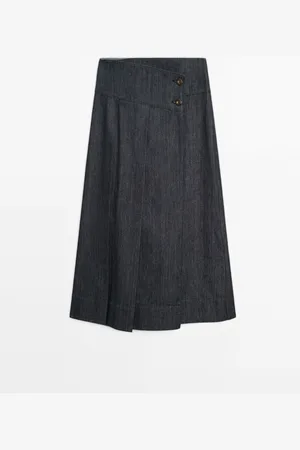 Massimo Dutti Dames - Katoenen Denim Halflange Rok - Donkergrijs - S