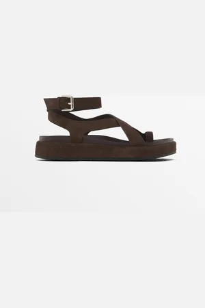 Massimo Dutti Dames - Sandalen Met Gekruiste Bandjes - Bruin - 37