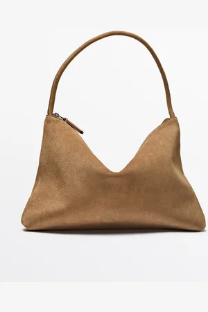 Massimo Dutti Dames - Splitsuède Tas Van Runderleer - Zand - 01