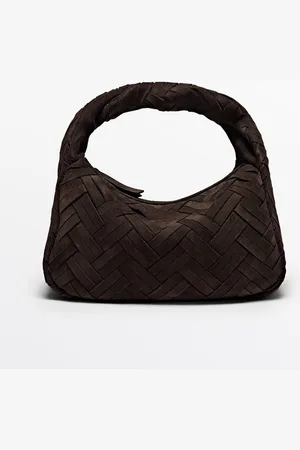 Massimo Dutti Dames - Splitsuède Gevlochten Handtas - Bruin - 01